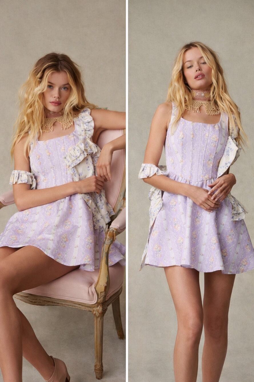 LoveShackFancy Kane Purple Corset Mini Dress Bustier Coquette 00 XS Romantic